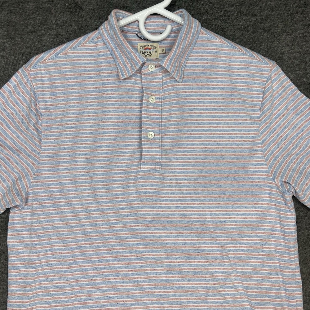Faherty Movement Polo Shirt Mens S Blue Red stripe Golf Short Sleeve MKC0115-HLS